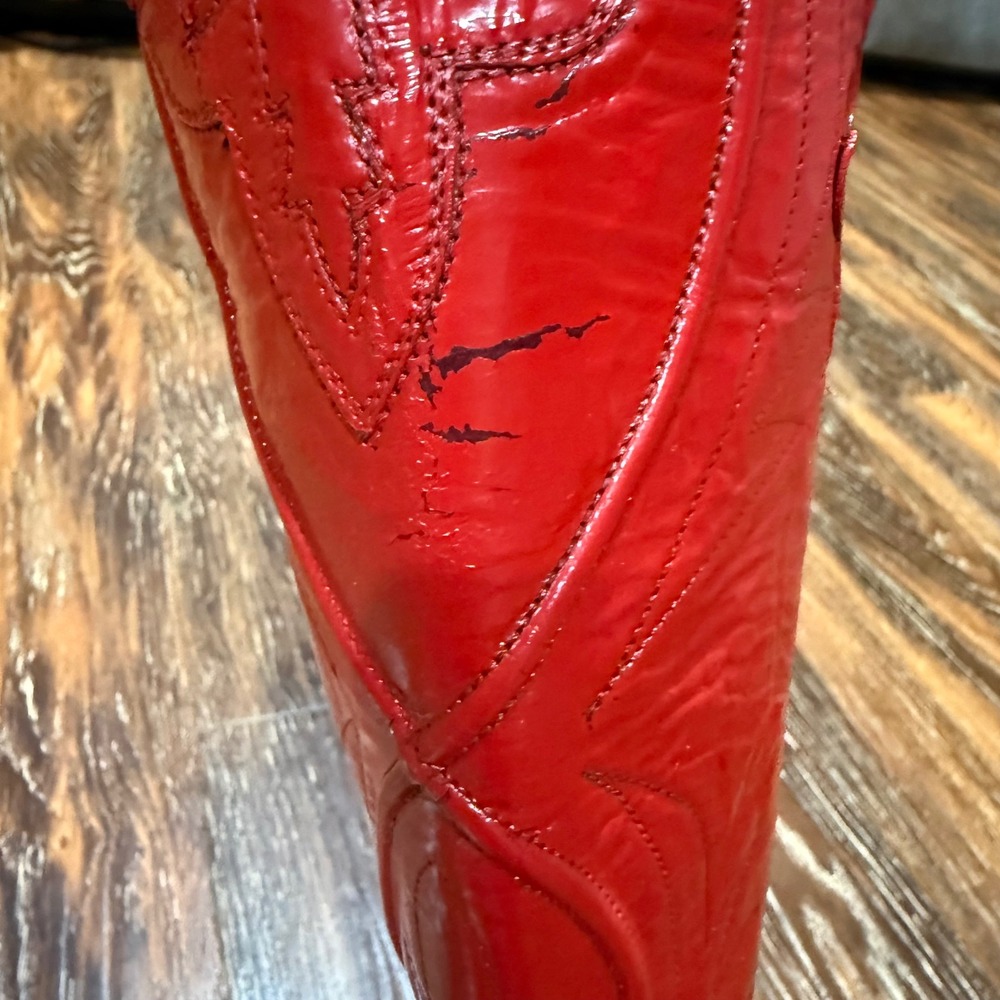 Lucchese 6.5B Western Cowboy Boots Womens Red Leather Vintage San Antonio - Picture 15 of 16